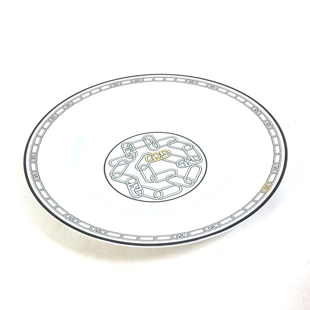 FENDI 7AC046 White Porcelain Dinnerware, Set of 2 Orlock Plates, White Porcelain Soup Plates, Women's, White