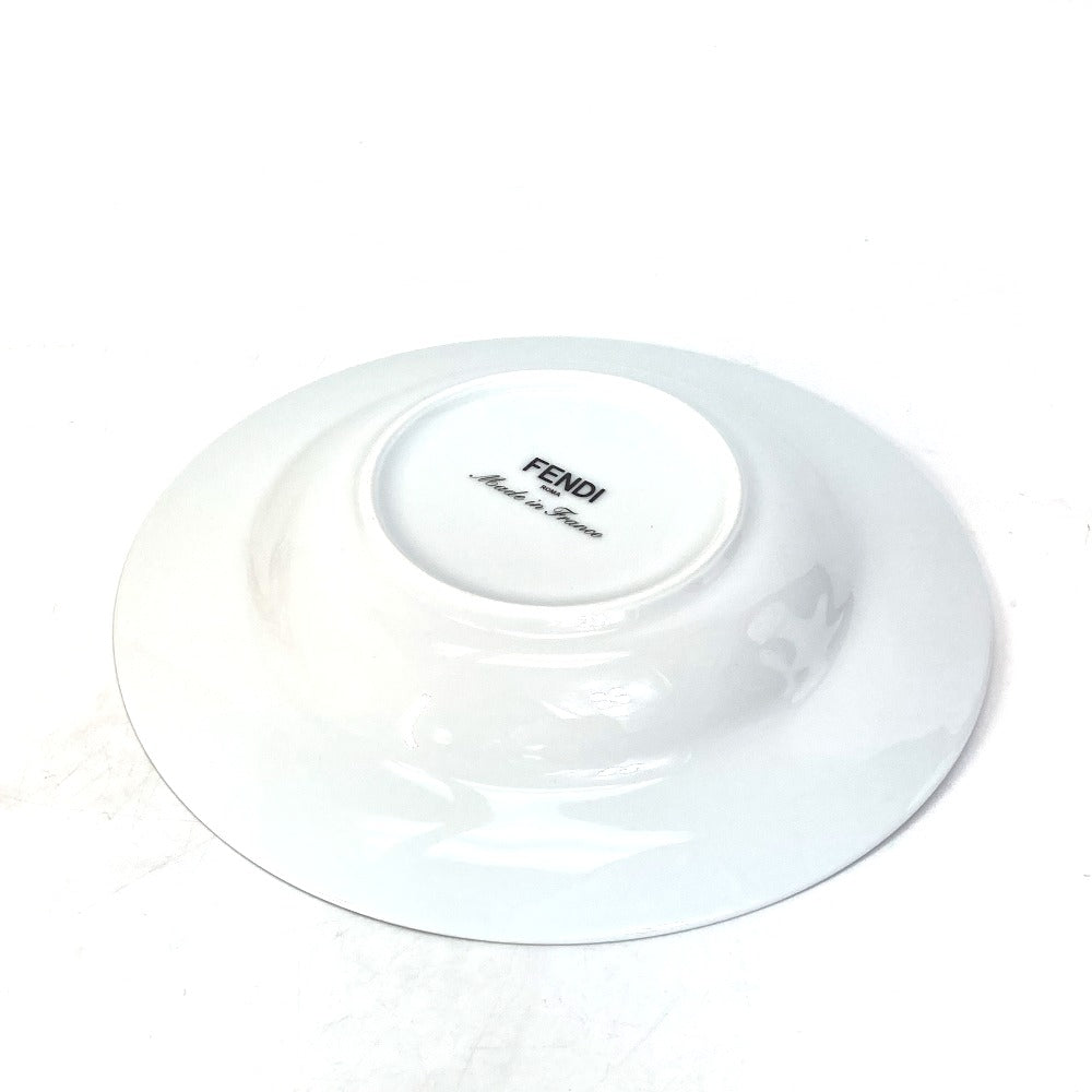 FENDI 7AC046 White Porcelain Dinnerware, Set of 2 Orlock Plates, White Porcelain Soup Plates, Women's, White