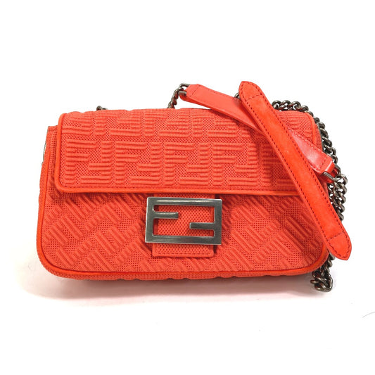 FENDI 8BR793 バゲットチェーンミディ Wチェーンバッグ 斜め掛け カバン ショルダーバッグ キャンバス/レザー レディース レッド