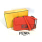 FENDI 8BR793 Baguette Chain Midi Double Chain Bag, Crossbody Shoulder Bag, Canvas/Leather, Women's, Red