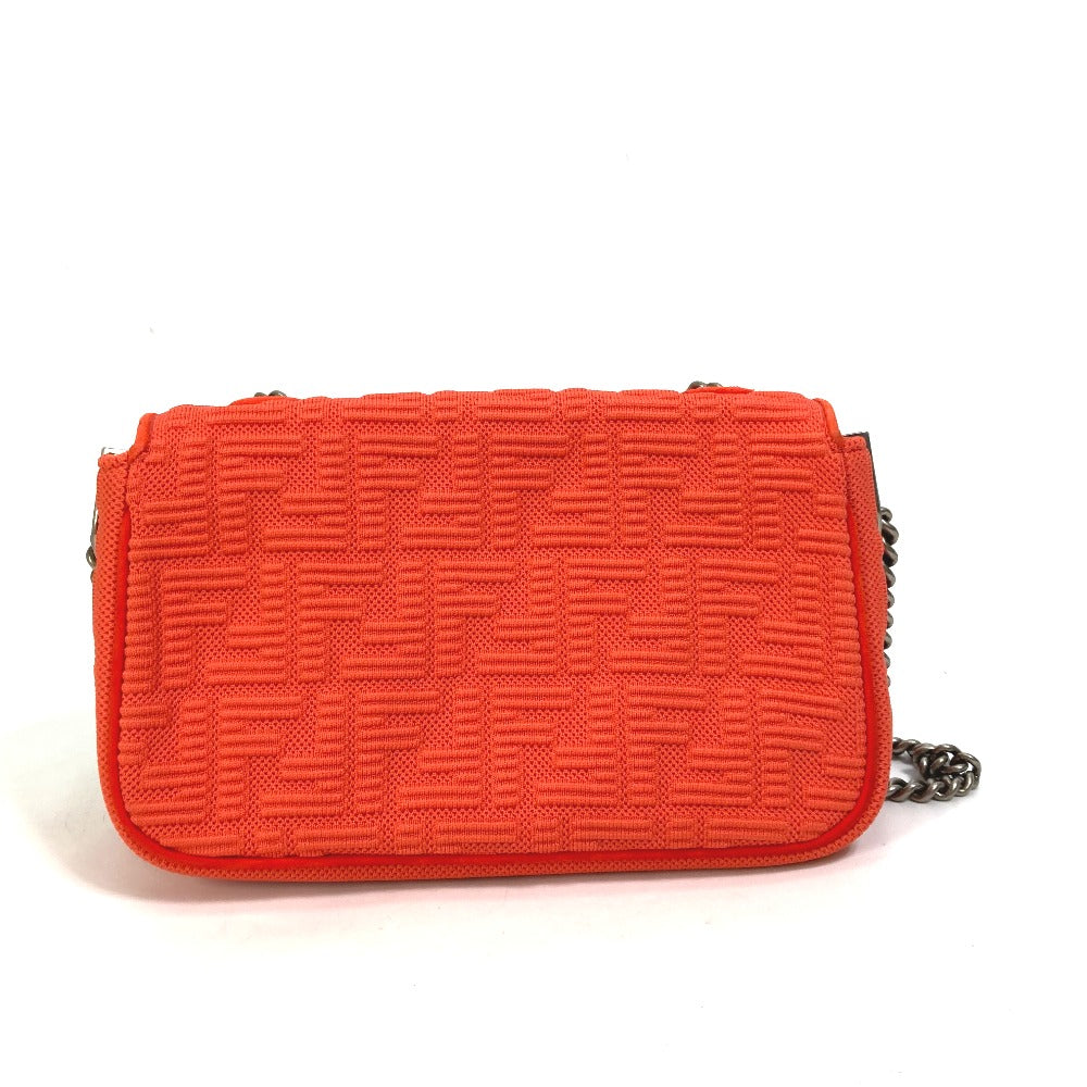 FENDI 8BR793 Baguette Chain Midi Double Chain Bag, Crossbody Shoulder Bag, Canvas/Leather, Women's, Red