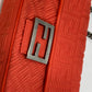 FENDI 8BR793 Baguette Chain Midi Double Chain Bag, Crossbody Shoulder Bag, Canvas/Leather, Women's, Red