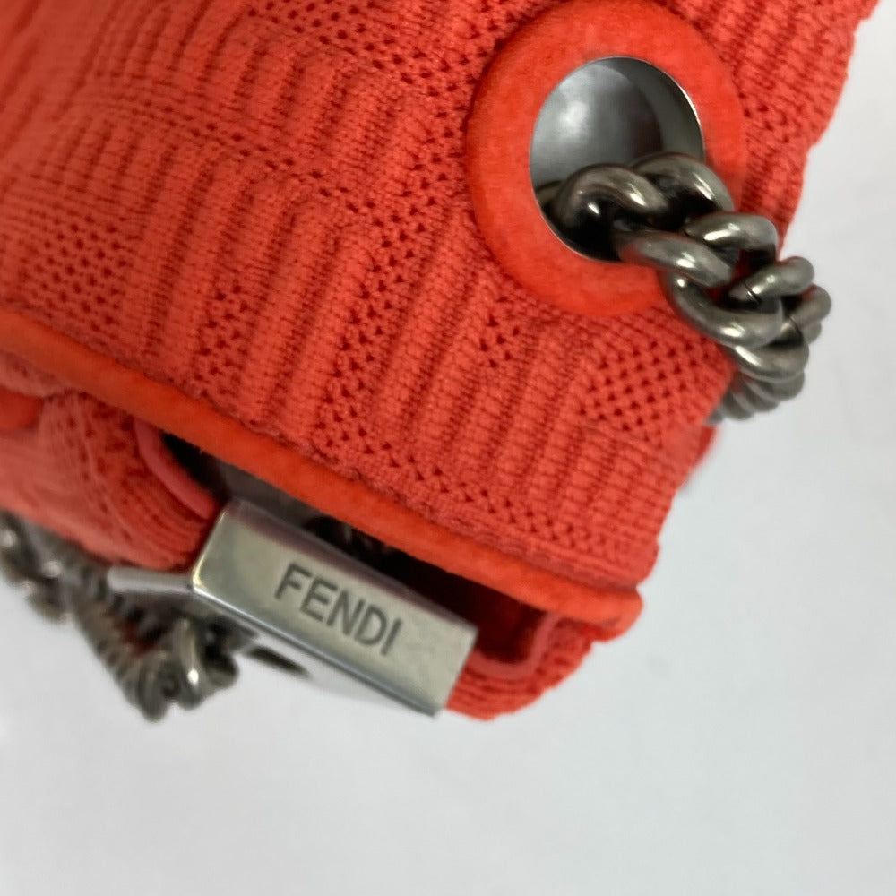 FENDI 8BR793 Baguette Chain Midi Double Chain Bag, Crossbody Shoulder Bag, Canvas/Leather, Women's, Red