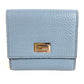 FENDI 8M0438 Peekaboo โลโก้ กระเป๋าสตางค์ใบสั้น กระเป๋าสตางค์พับสองทบ หนัง ยูนิเซ็กส์ สีฟ้า
