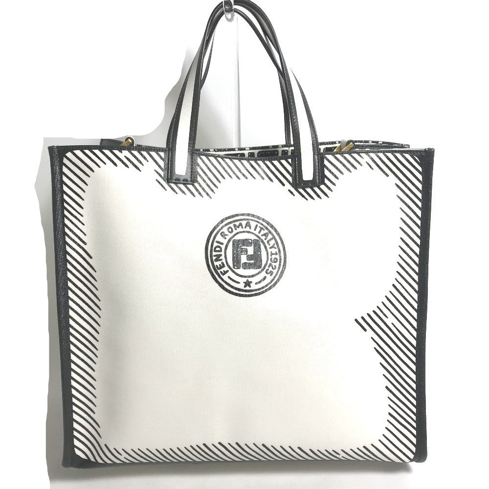 FENDI 8BH357 Joshua Vides collaboration shopper bag, shoulder bag, tote bag, coated canvas, men's white