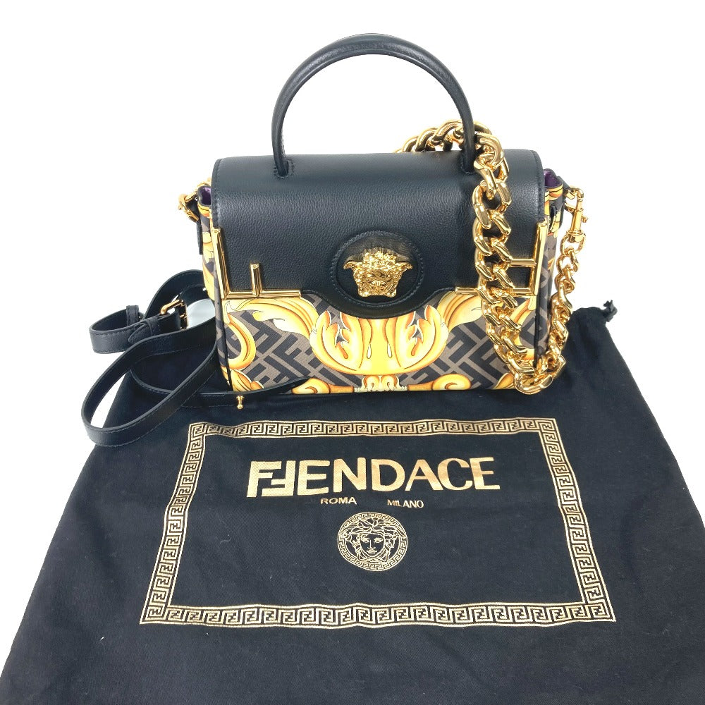 FENDI ヴェルサーチ コラボ VERSACE ラ メドゥーサ サッチェルバッグ ズッカ FENDACE フェンダーチェ 2WAY ショルダーバッグ 斜め掛け ハンドバッグ PVC/レザー レディース ブラウン