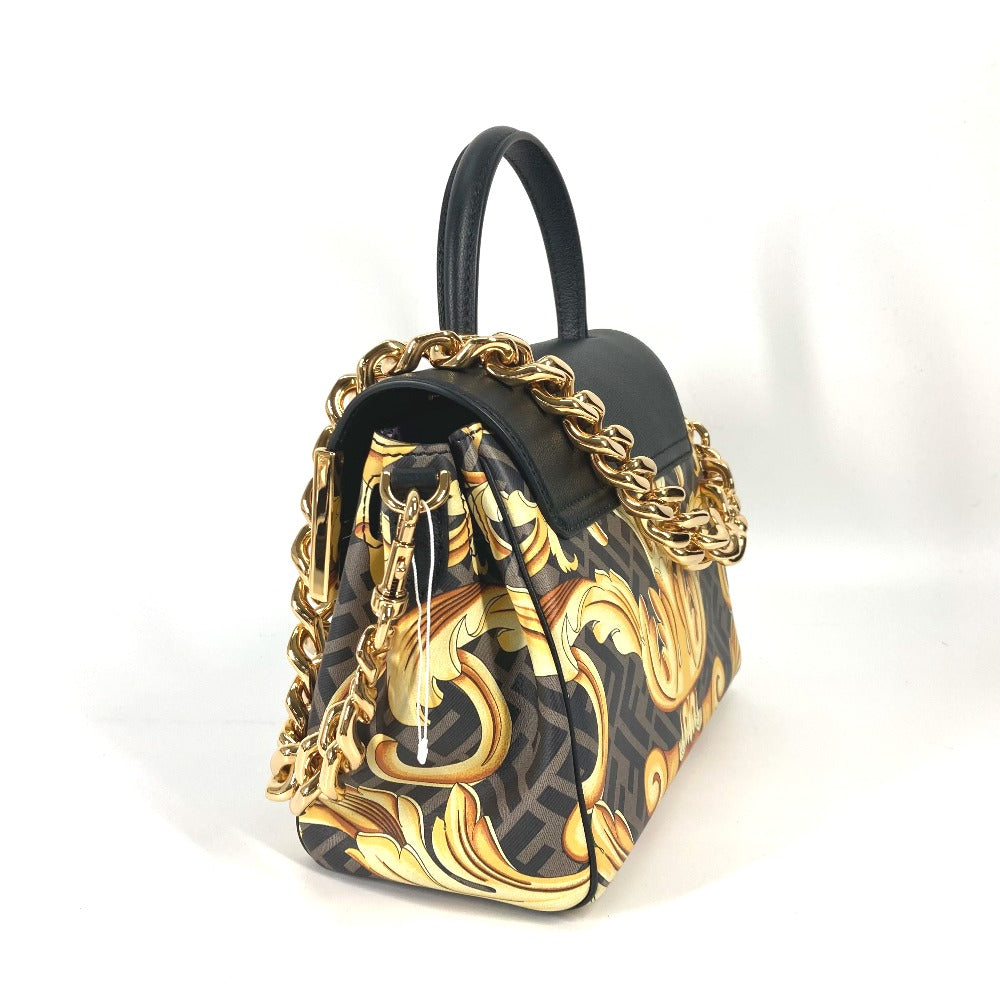 FENDI ヴェルサーチ コラボ VERSACE ラ メドゥーサ サッチェルバッグ ズッカ FENDACE フェンダーチェ 2WAY ショルダーバッグ 斜め掛け ハンドバッグ PVC/レザー レディース ブラウン