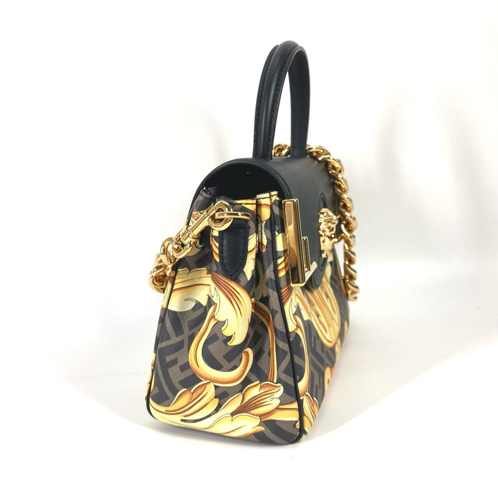 FENDI ヴェルサーチ コラボ VERSACE ラ メドゥーサ サッチェルバッグ ズッカ FENDACE フェンダーチェ 2WAY ショルダーバッグ 斜め掛け ハンドバッグ PVC/レザー レディース ブラウン
