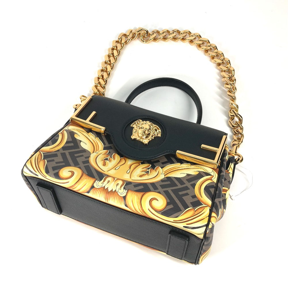 FENDI ヴェルサーチ コラボ VERSACE ラ メドゥーサ サッチェルバッグ ズッカ FENDACE フェンダーチェ 2WAY ショルダーバッグ 斜め掛け ハンドバッグ PVC/レザー レディース ブラウン