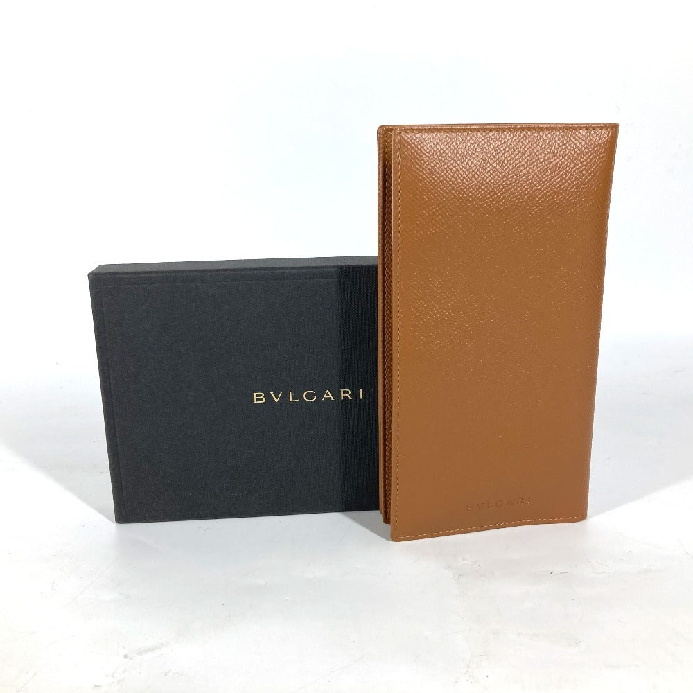 BVLGARI ロゴ 2つ折り札入れ ロングウォレット 長財布 レザー メンズ ブラウン