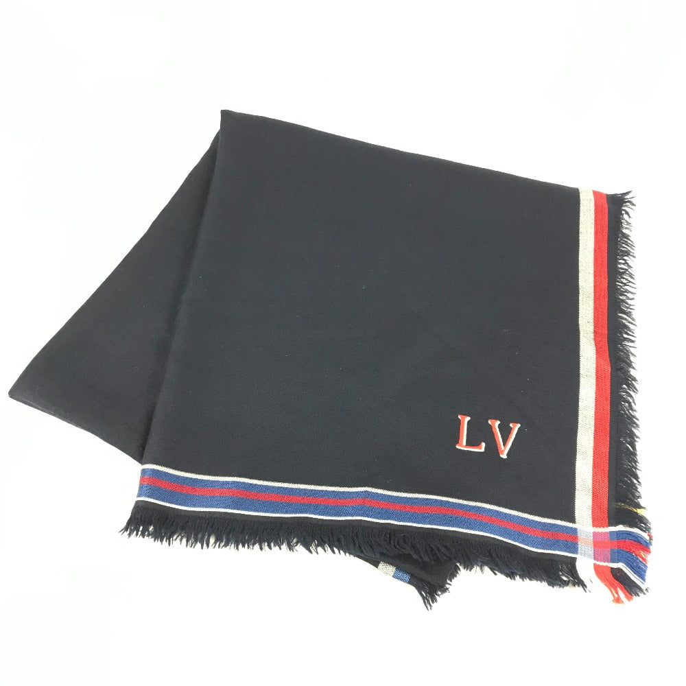 LOUIS VUITTON MP1702 LVロゴ 大判 フリンジ ショール マフラー ストール ウール レディース ネイビー