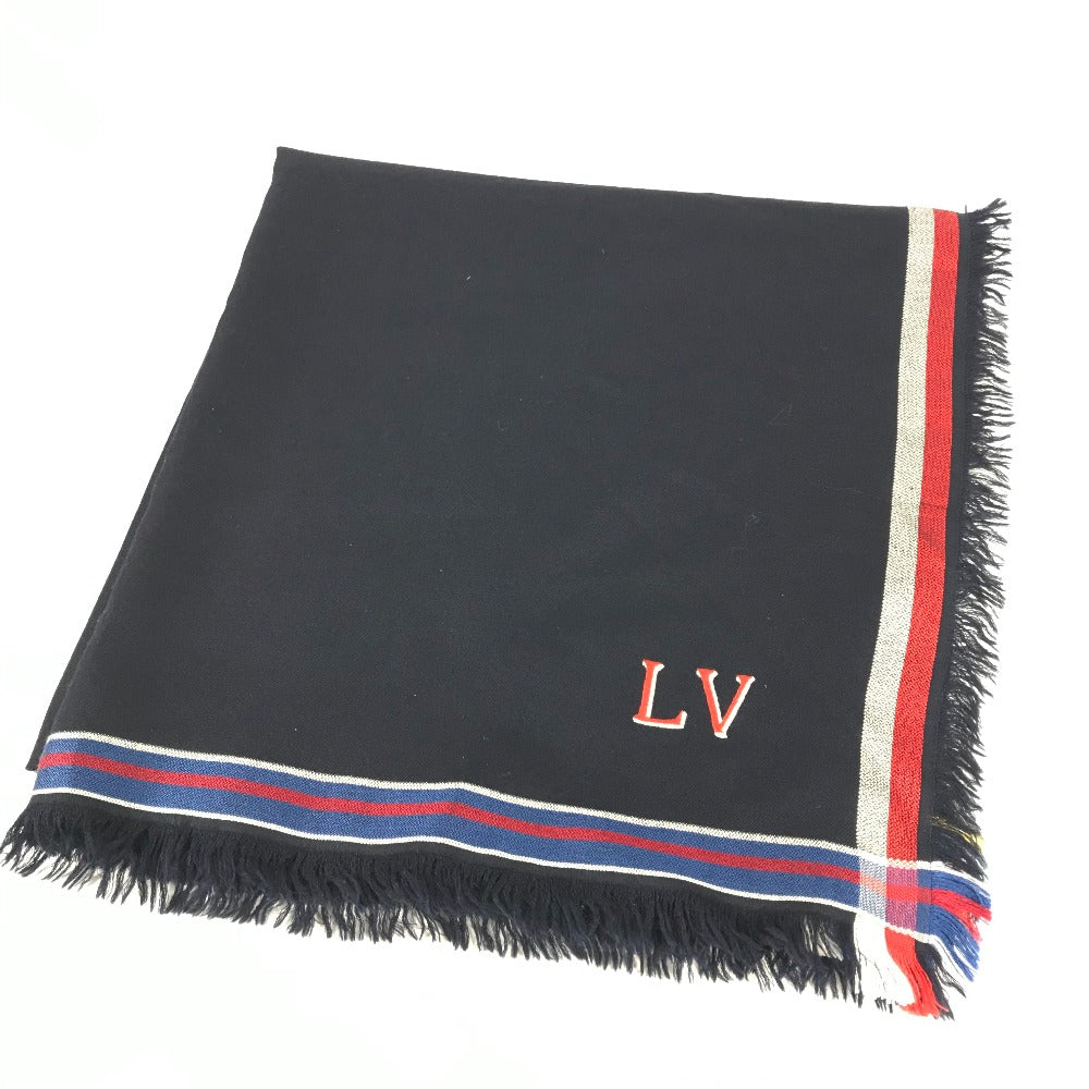 LOUIS VUITTON MP1702 LVロゴ 大判 フリンジ ショール マフラー ストール ウール レディース ネイビー