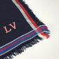 LOUIS VUITTON MP1702 LVロゴ 大判 フリンジ ショール マフラー ストール ウール レディース ネイビー