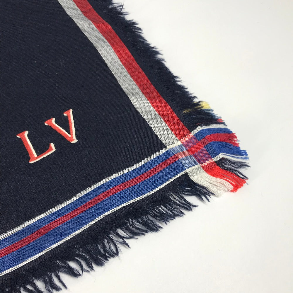 LOUIS VUITTON MP1702 LVロゴ 大判 フリンジ ショール マフラー ストール ウール レディース ネイビー