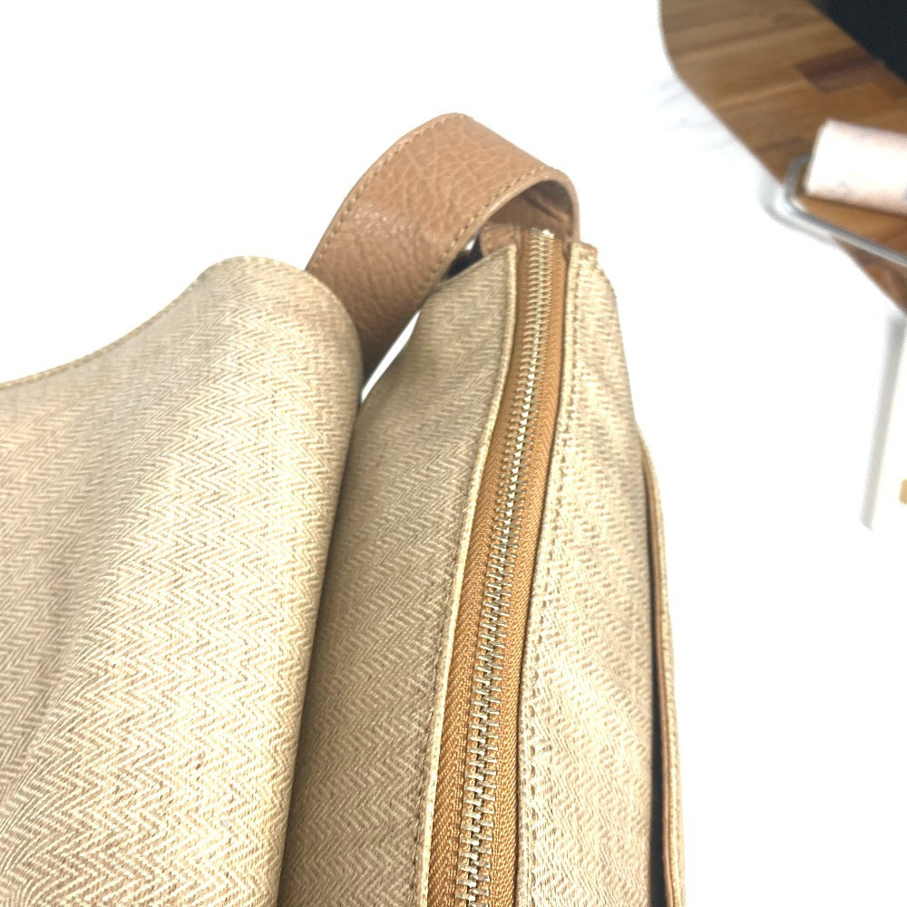 BVLGARI ロゴ 斜め掛け カバン フラップ ショルダーバッグ レザー/コーティングキャンバス ユニセックス ベージュ