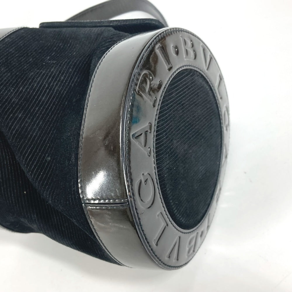BVLGARI ビーゼロワン B-ZERO1 ロゴマニア ドラム 筒型 カバン 肩掛け ショルダーバッグ ハンドバッグ スエード レディース ブラック
