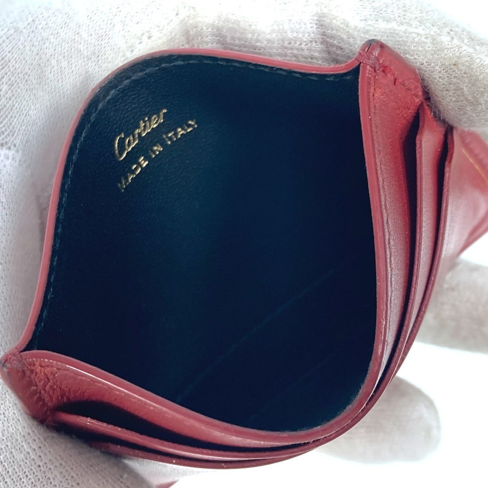 CARTIER Garland de Cartier Business Card Holder Pass Case Card Case Leather wine-red Used