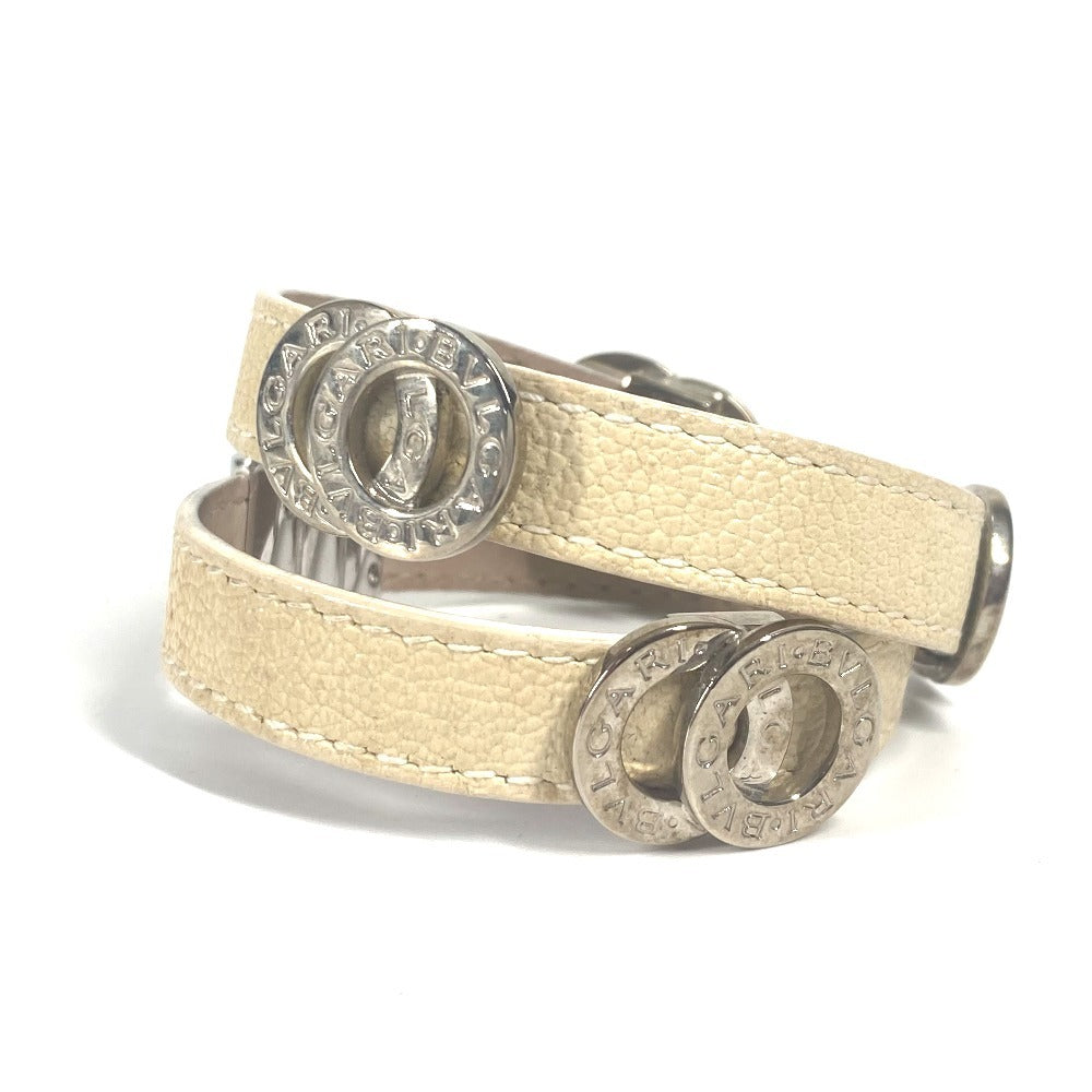 BVLGARI BVLGARI Logo Double Coiled Bracelet, Leather, Women's, Beige