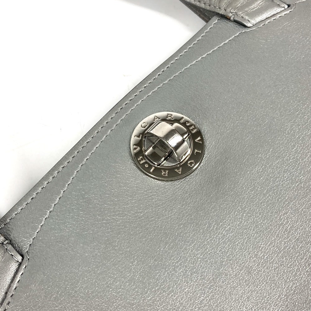 BVLGARI 肩掛け ロゴ ターンロック カバン ショルダーバッグ トートバッグ レザー ユニセックス シルバー