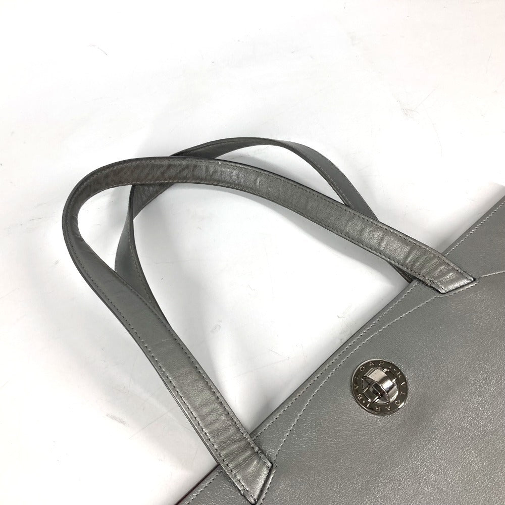 BVLGARI 肩掛け ロゴ ターンロック カバン ショルダーバッグ トートバッグ レザー ユニセックス シルバー
