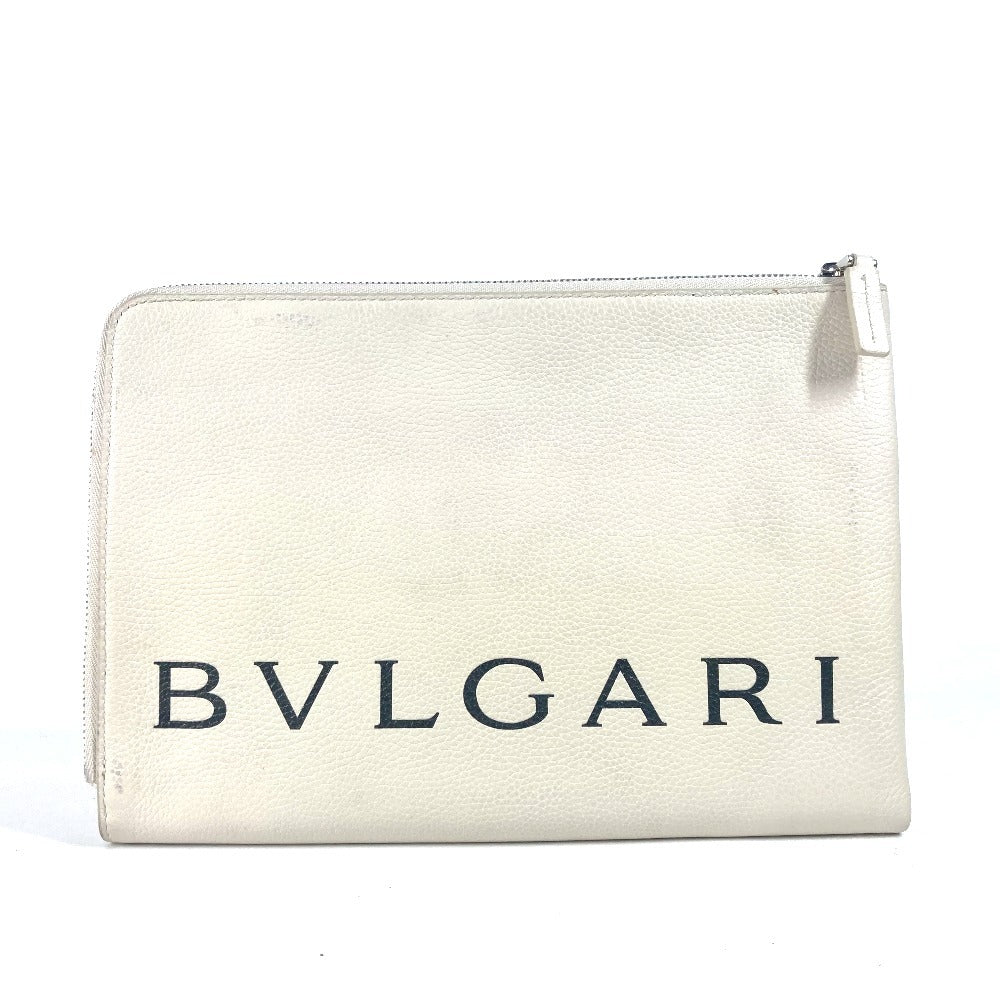 BVLGARI fragment logo double zipper pouch/clutch bag in white leather for men