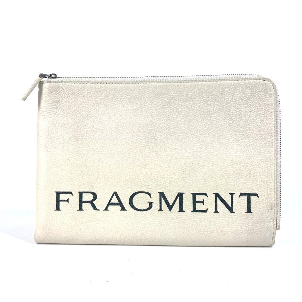 BVLGARI fragment logo double zipper pouch/clutch bag in white leather for men