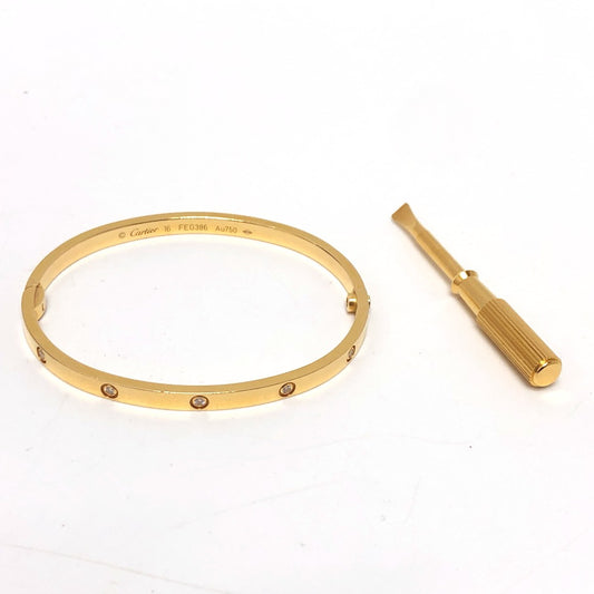 CARTIER 新型 ラブブレス スモール ラブブレススモール 10P フルダイヤ ダイヤモンド バングル アクセサリー ジュエリー ブレスレット K18YG レディース ゴールド