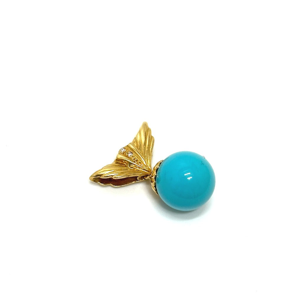 jewelry K18 金 18K K18YG フェザーモチーフ トルコ石 12mm D0.013ct アクセサリー ジュエリー ネックレス ペンダント ペンダントトップ K18 レディース ゴールド