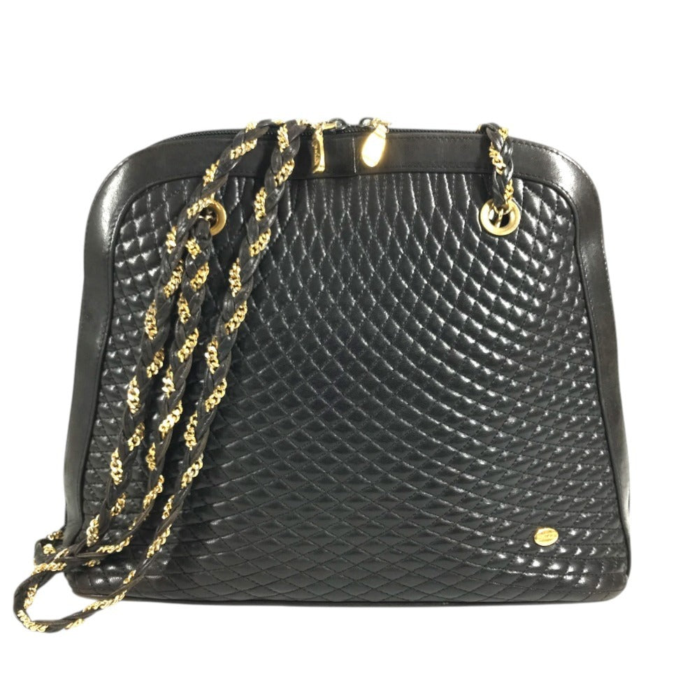 BALLY vintage logo Twist Chain Shoulder Tote Bag Shoulder Bag Leather Black/Gold Used