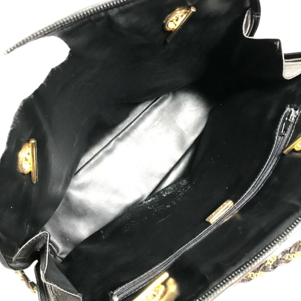 BALLY vintage logo Twist Chain Shoulder Tote Bag Shoulder Bag Leather Black/Gold Used