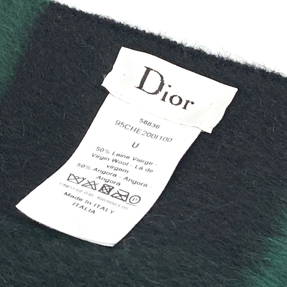 Dior 95CHE200100 ロゴ フリンジ チェック柄 大判ショール マフラー ウール レディース グリーン