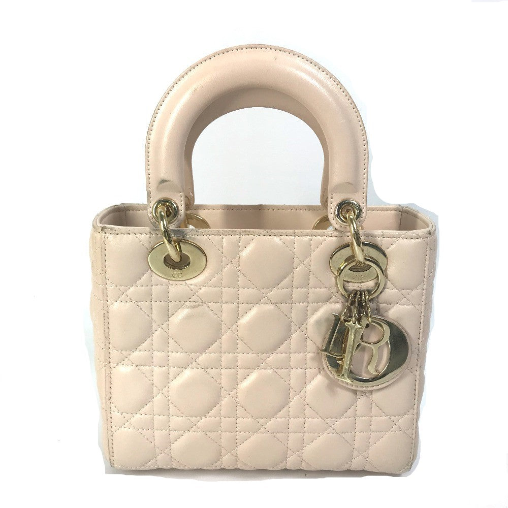 Dior shoulder bag, crossbody bag, Lady Dior mini 2-way handbag, leather, women's, pink beige, beige