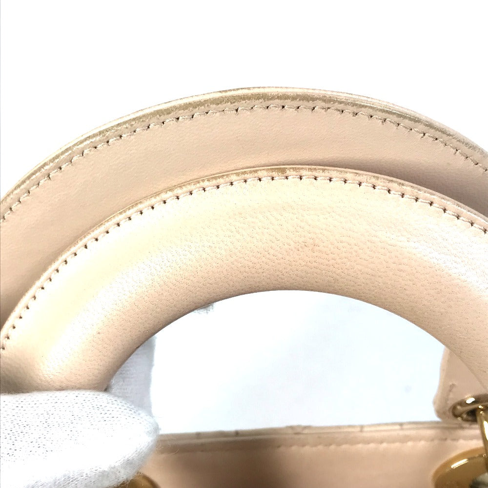 Dior shoulder bag, crossbody bag, Lady Dior mini 2-way handbag, leather, women's, pink beige, beige