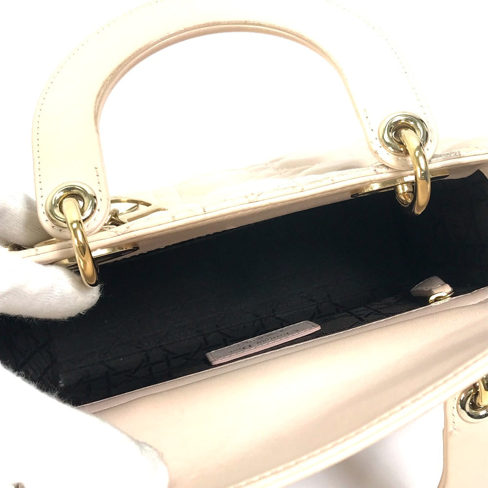 Dior shoulder bag, crossbody bag, Lady Dior mini 2-way handbag, leather, women's, pink beige, beige