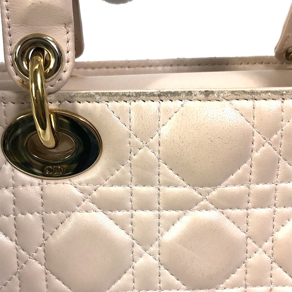 Dior shoulder bag, crossbody bag, Lady Dior mini 2-way handbag, leather, women's, pink beige, beige