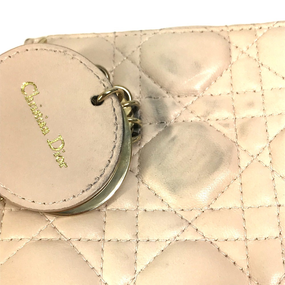 Dior shoulder bag, crossbody bag, Lady Dior mini 2-way handbag, leather, women's, pink beige, beige