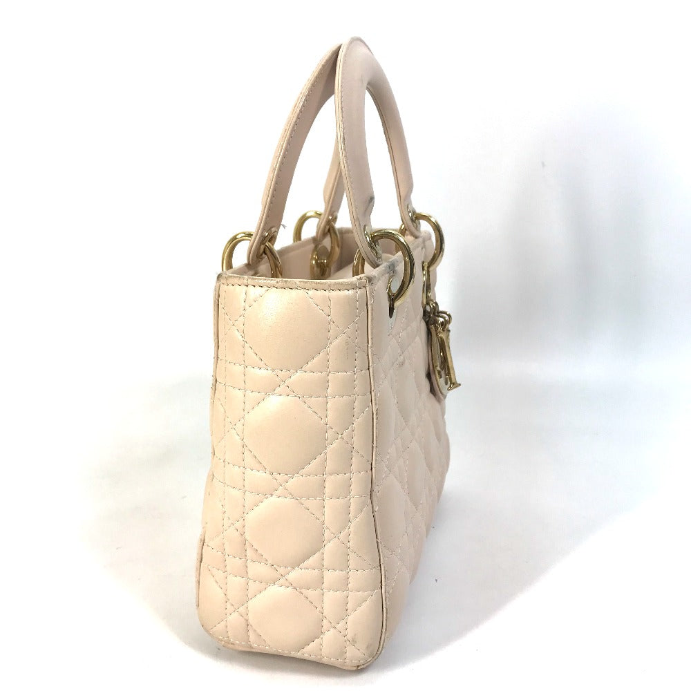 Dior shoulder bag, crossbody bag, Lady Dior mini 2-way handbag, leather, women's, pink beige, beige