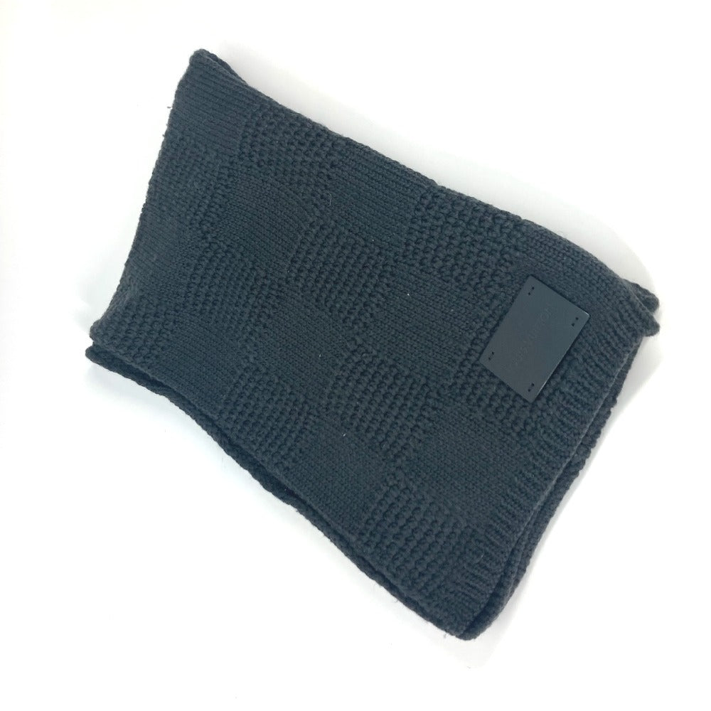 LOUIS VUITTON レザータグ 革タグ ダミエ マフラー ウール メンズ グレー