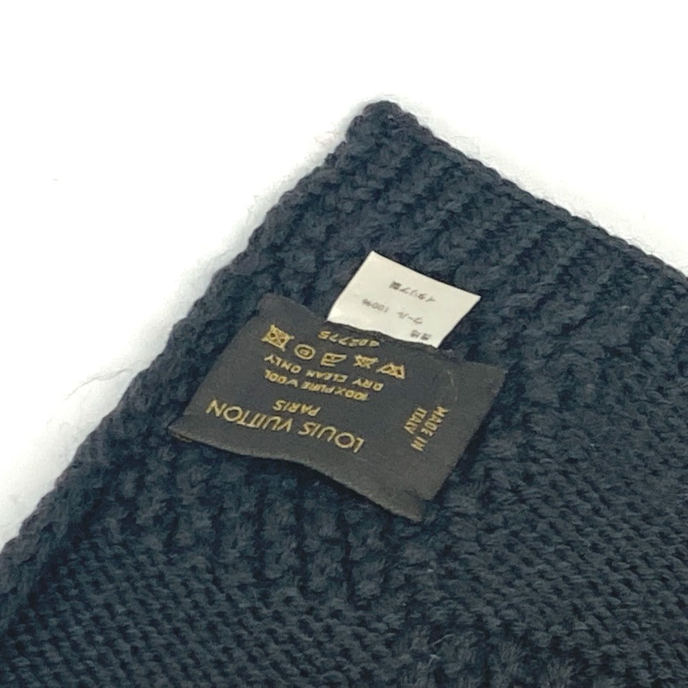 LOUIS VUITTON レザータグ 革タグ ダミエ マフラー ウール メンズ グレー