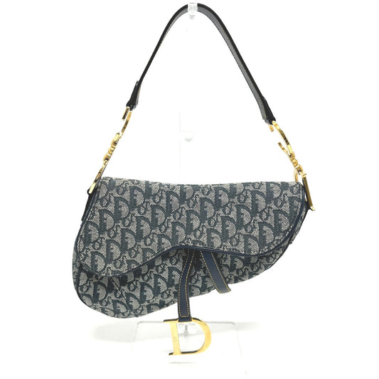 Christian Dior Trotter Oblique Saddle Bag, Shoulder Bag, Canvas/Leather, Women's, Navy