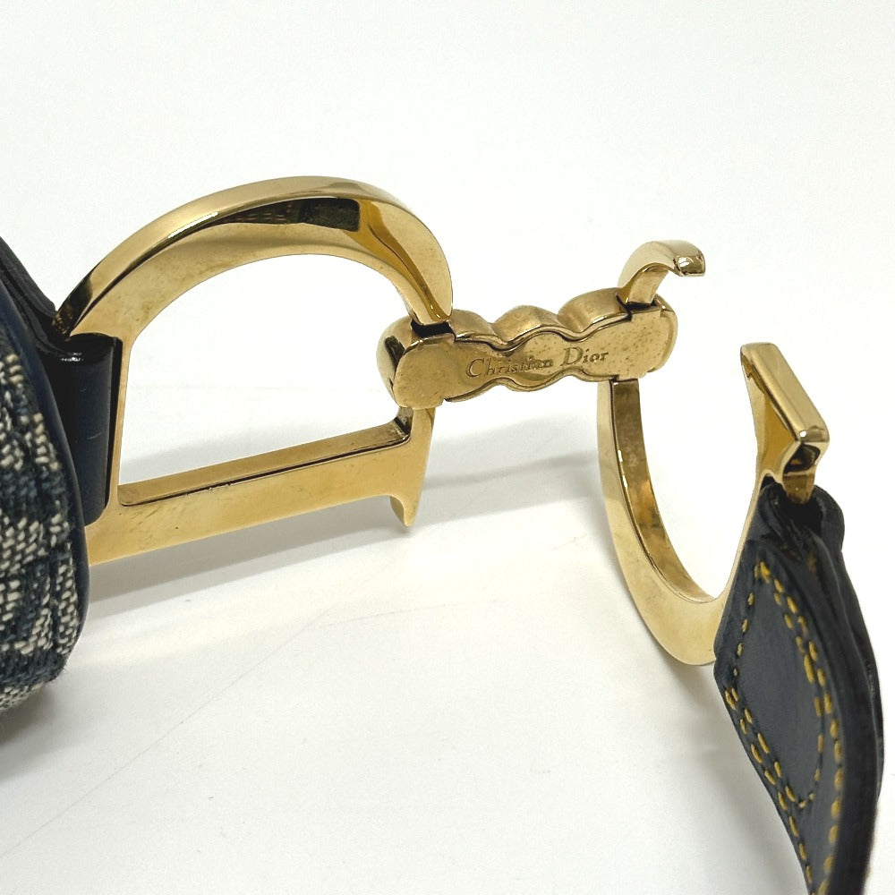 Christian Dior トロッター オブリーク サドルバッグ カバン 肩掛け バッグ ショルダーバッグ キャンバス/レザー レディース ネイビー