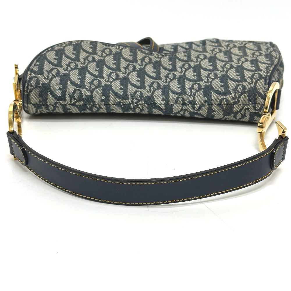 Christian Dior トロッター オブリーク サドルバッグ カバン 肩掛け バッグ ショルダーバッグ キャンバス/レザー レディース ネイビー