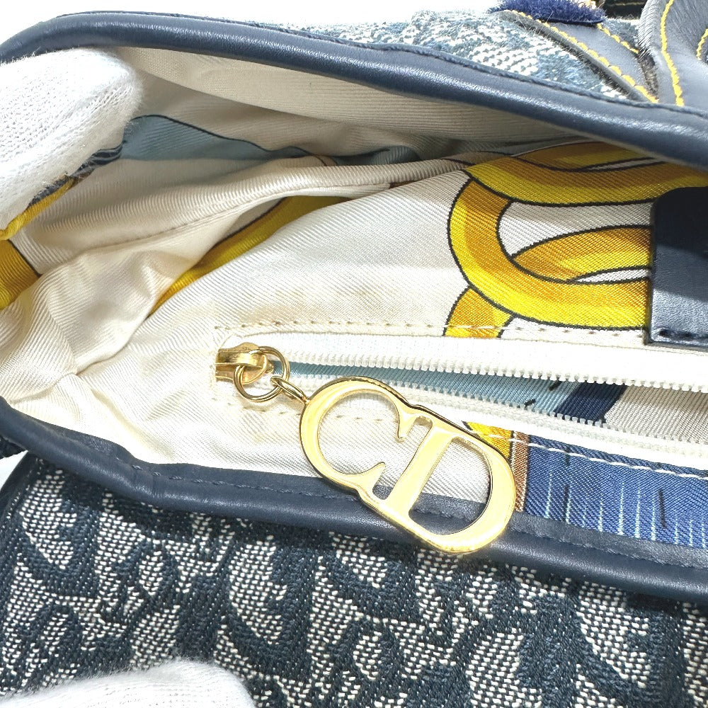 Christian Dior トロッター オブリーク サドルバッグ カバン 肩掛け バッグ ショルダーバッグ キャンバス/レザー レディース ネイビー