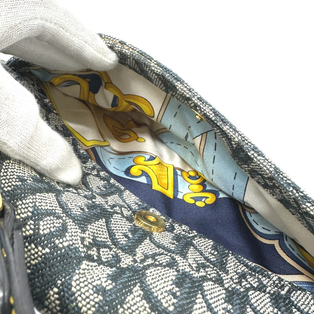 Christian Dior トロッター オブリーク サドルバッグ カバン 肩掛け バッグ ショルダーバッグ キャンバス/レザー レディース ネイビー