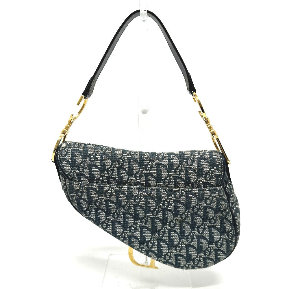 Christian Dior トロッター オブリーク サドルバッグ カバン 肩掛け バッグ ショルダーバッグ キャンバス/レザー レディース ネイビー