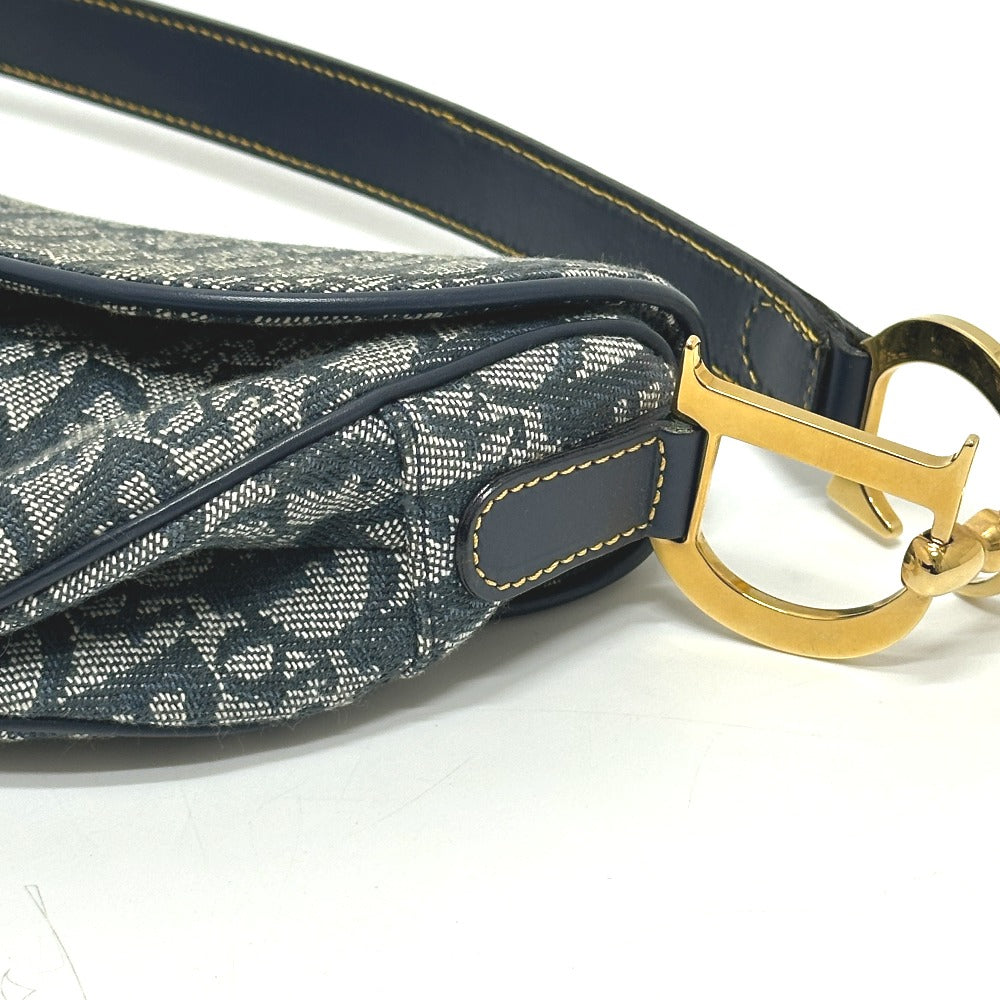 Christian Dior トロッター オブリーク サドルバッグ カバン 肩掛け バッグ ショルダーバッグ キャンバス/レザー レディース ネイビー