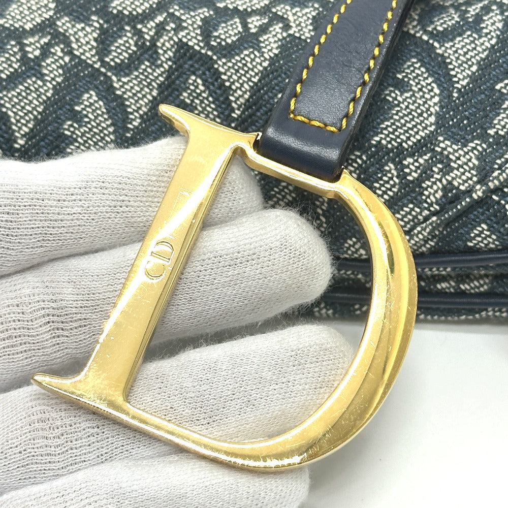 Christian Dior トロッター オブリーク サドルバッグ カバン 肩掛け バッグ ショルダーバッグ キャンバス/レザー レディース ネイビー