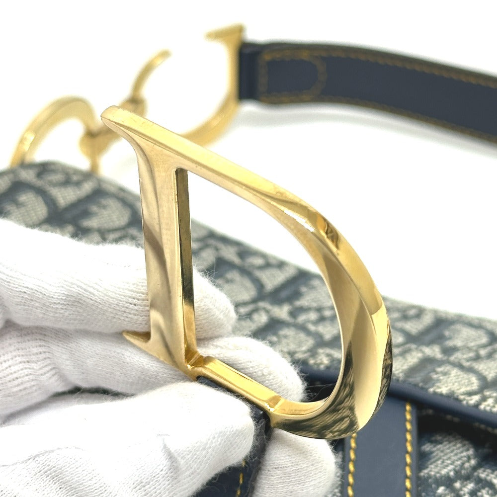 Christian Dior トロッター オブリーク サドルバッグ カバン 肩掛け バッグ ショルダーバッグ キャンバス/レザー レディース ネイビー