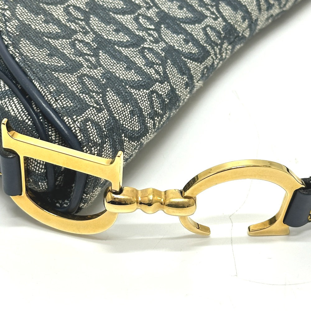Christian Dior トロッター オブリーク サドルバッグ カバン 肩掛け バッグ ショルダーバッグ キャンバス/レザー レディース ネイビー