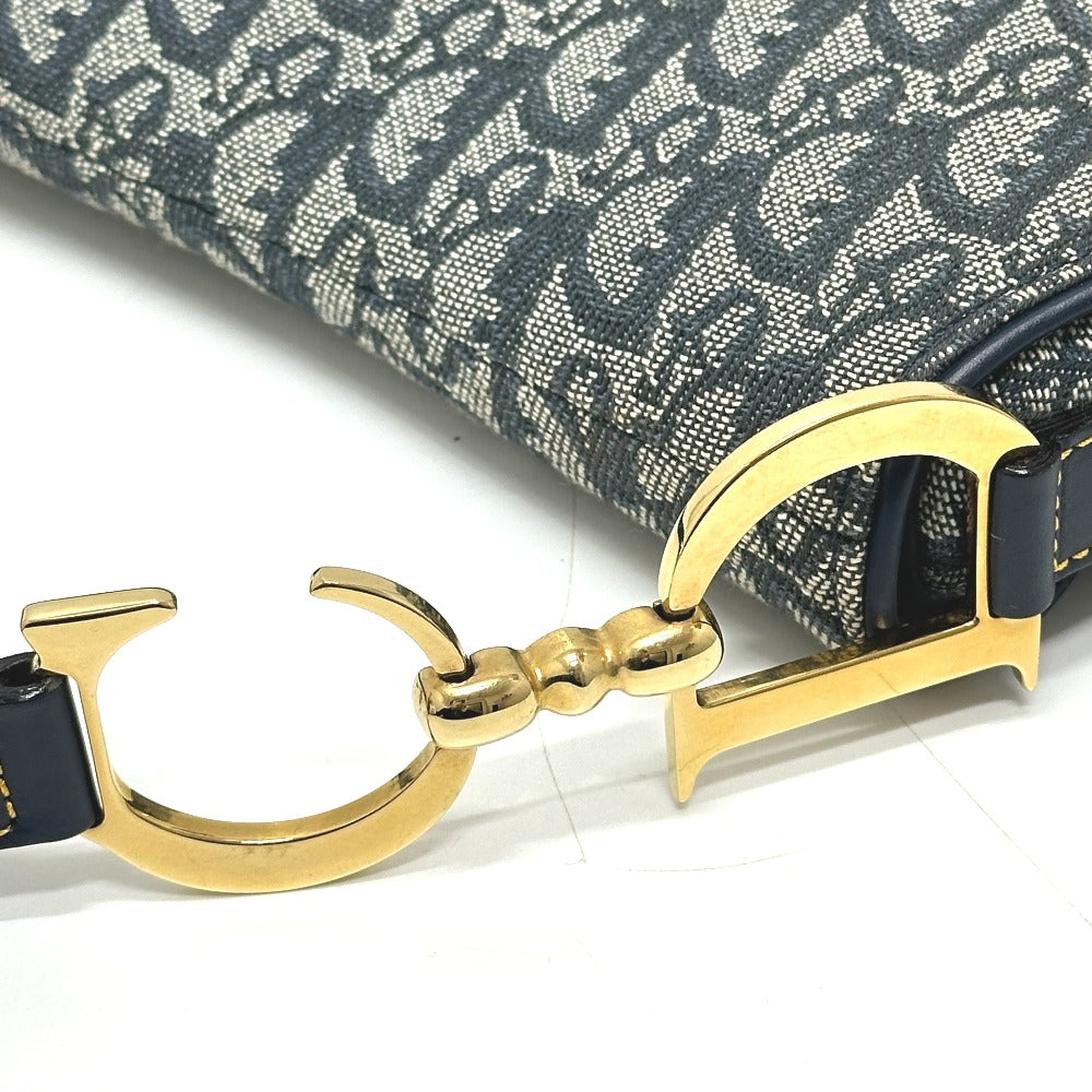 Christian Dior トロッター オブリーク サドルバッグ カバン 肩掛け バッグ ショルダーバッグ キャンバス/レザー レディース ネイビー
